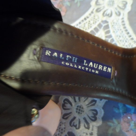 Ralph Lauren Collection Brown Calfskin Leather Stud Platform Heels Size 6M
